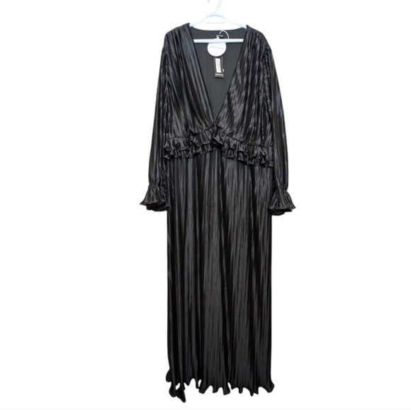 NWT Plus Black Pleated Long Sleeve Ruffle Detail Maxi Dress Size 28 Women - Picture 3 of 16